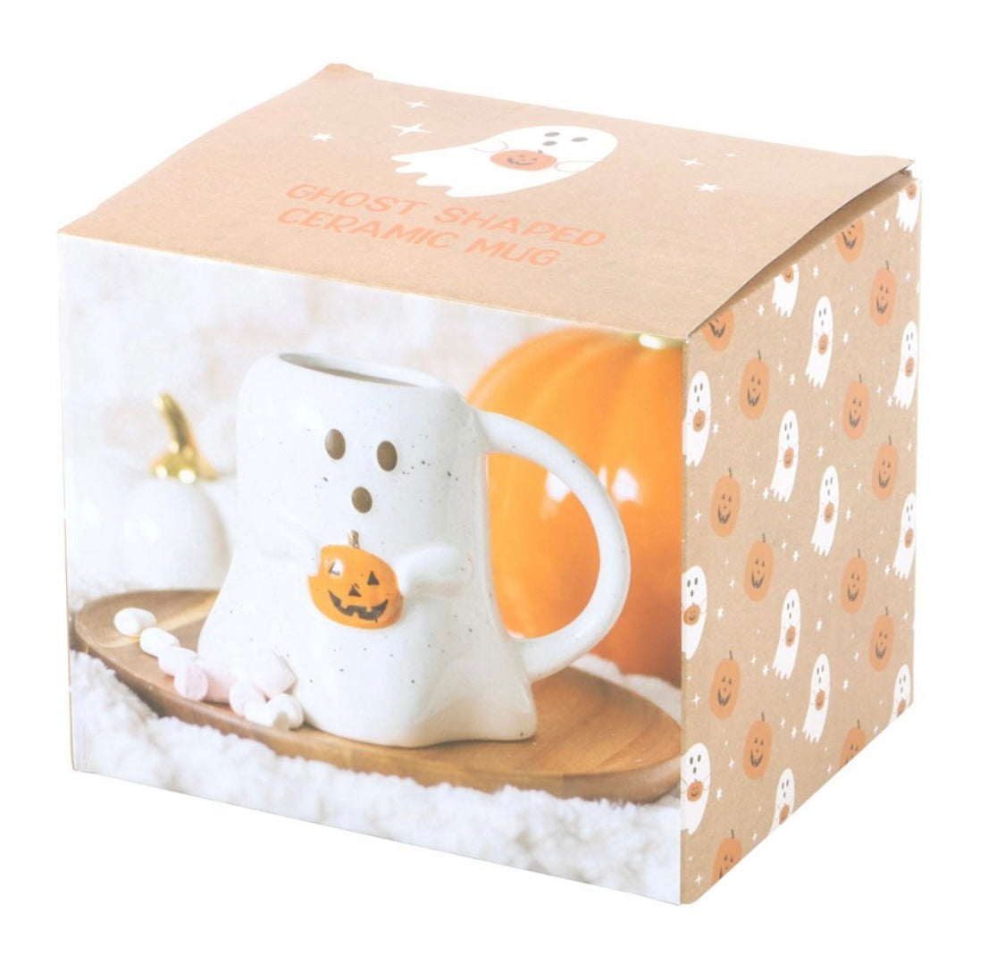 Ghost Holding Pumpkin Mug