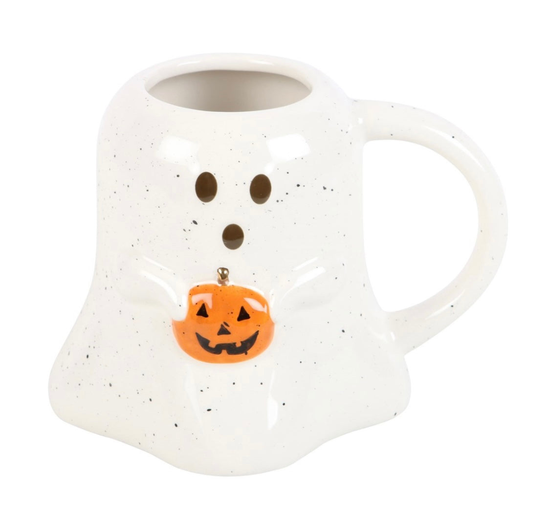 Ghost Holding Pumpkin Mug