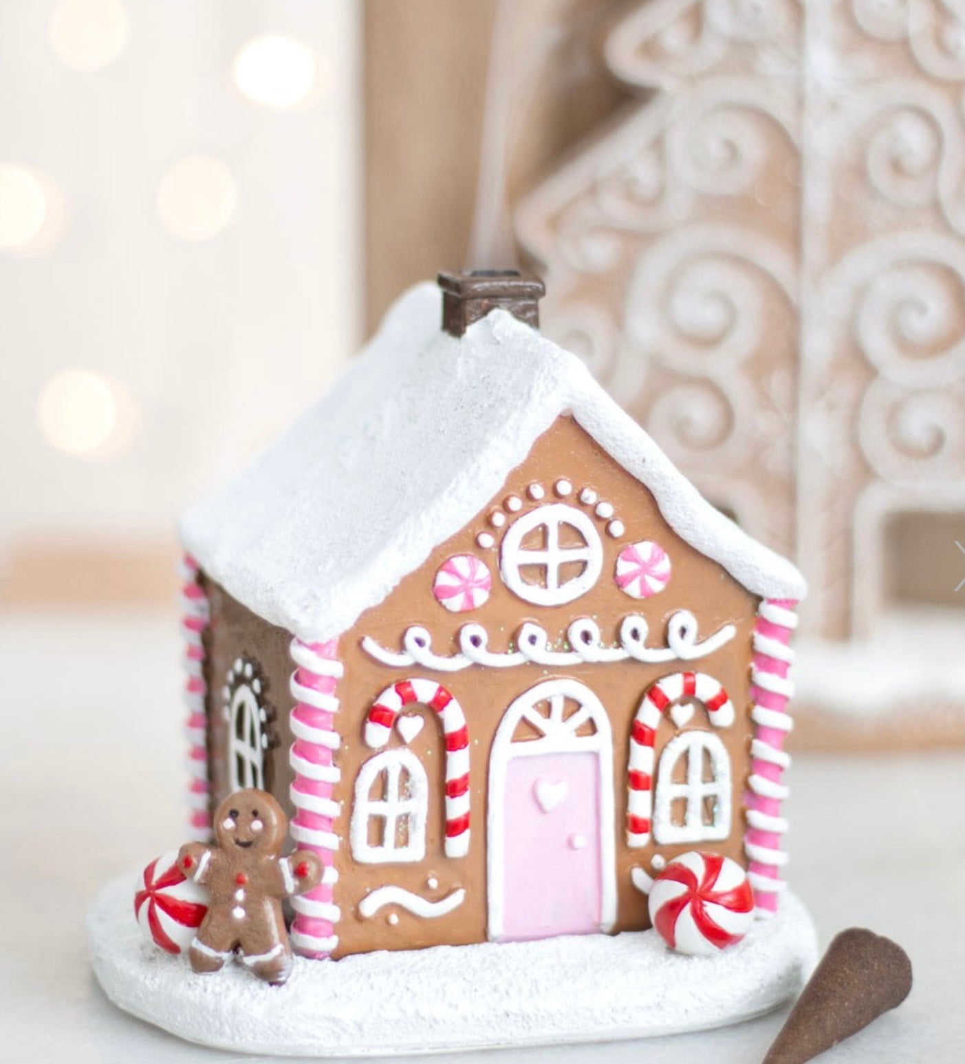 Pink Gingerbread incense cone ceramic house