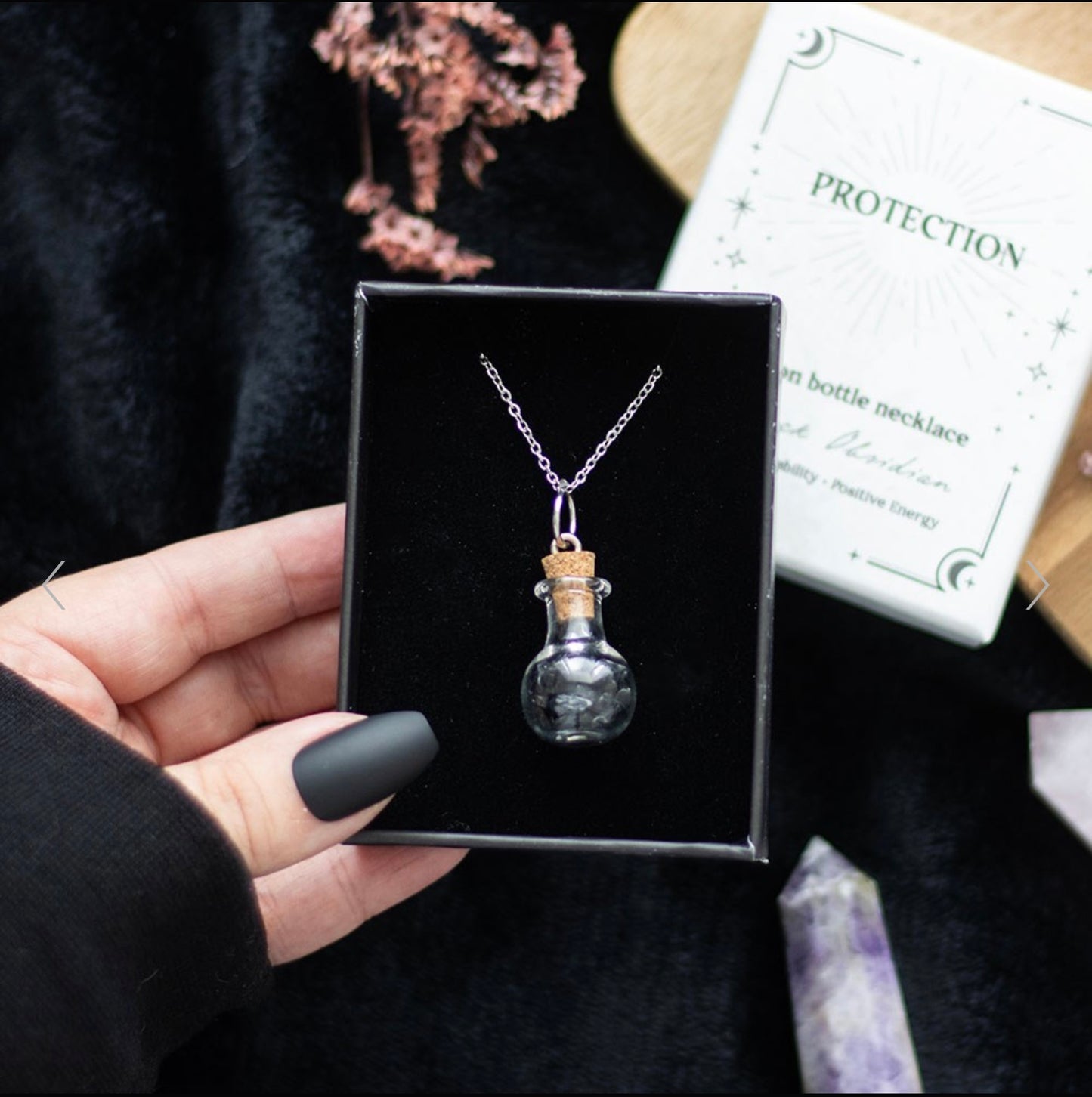 Crystal Necklace Protection Black Obsidian
