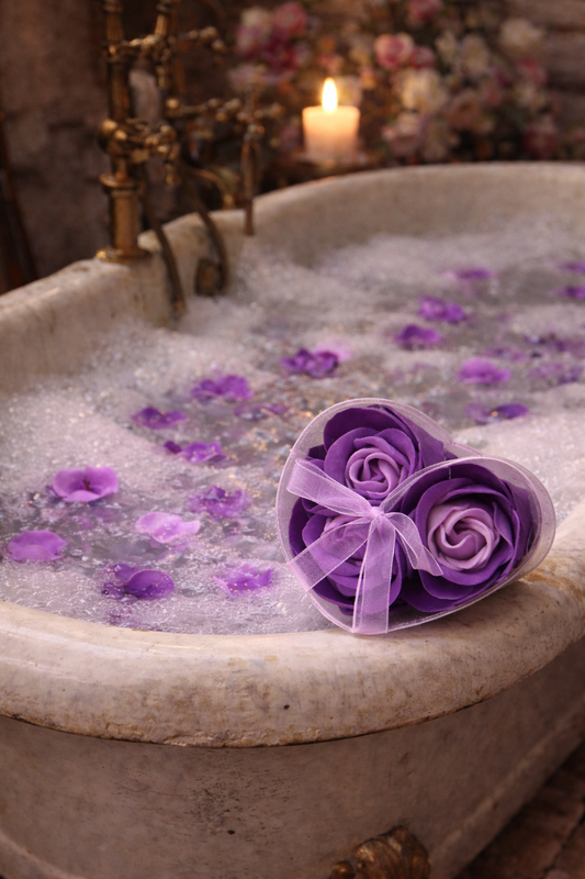 💜 Purple Soap Flower Heart Box – A Moment of Calm & Self Love